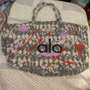 ALO Yoga Graffiti Gray and Purple Tote Bag